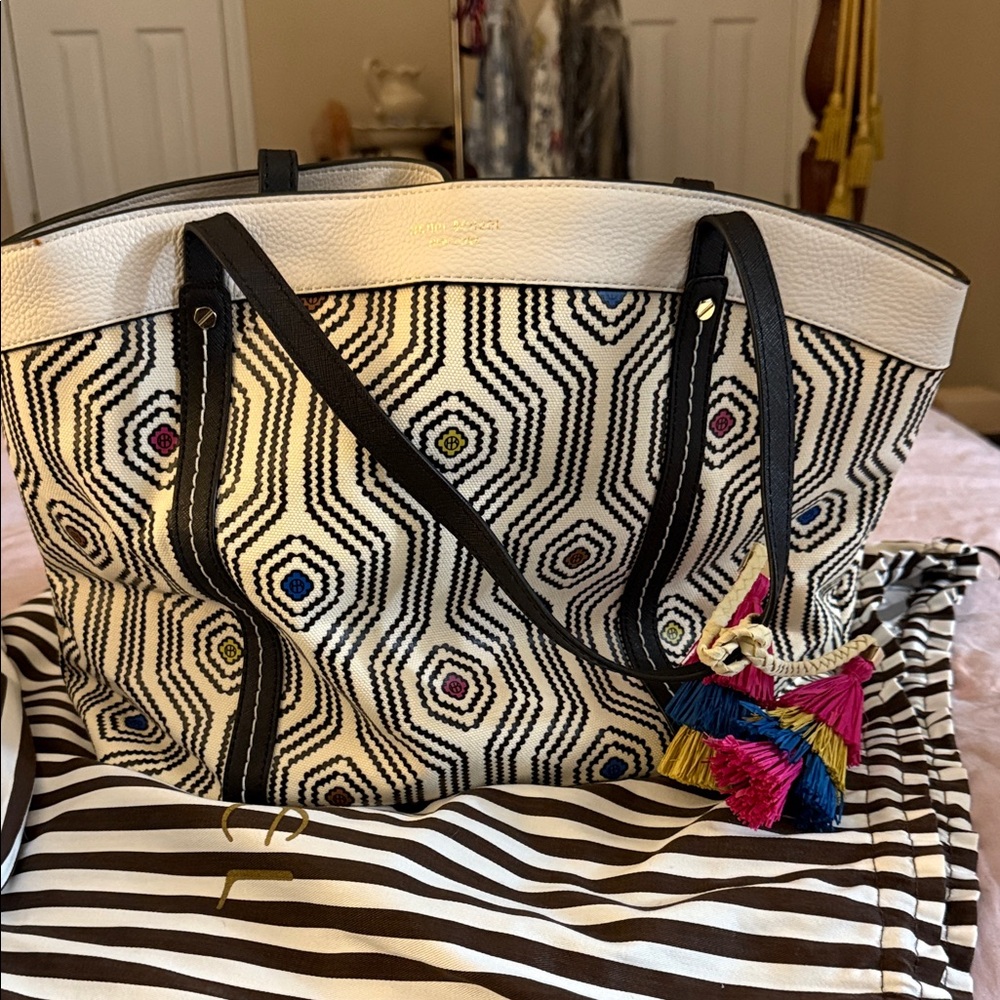Henri Bendel Geometric Patterned Tote Bag with Tassels
